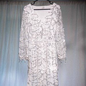 Sequined V-Neck Long Sleeve Midi Length Dress